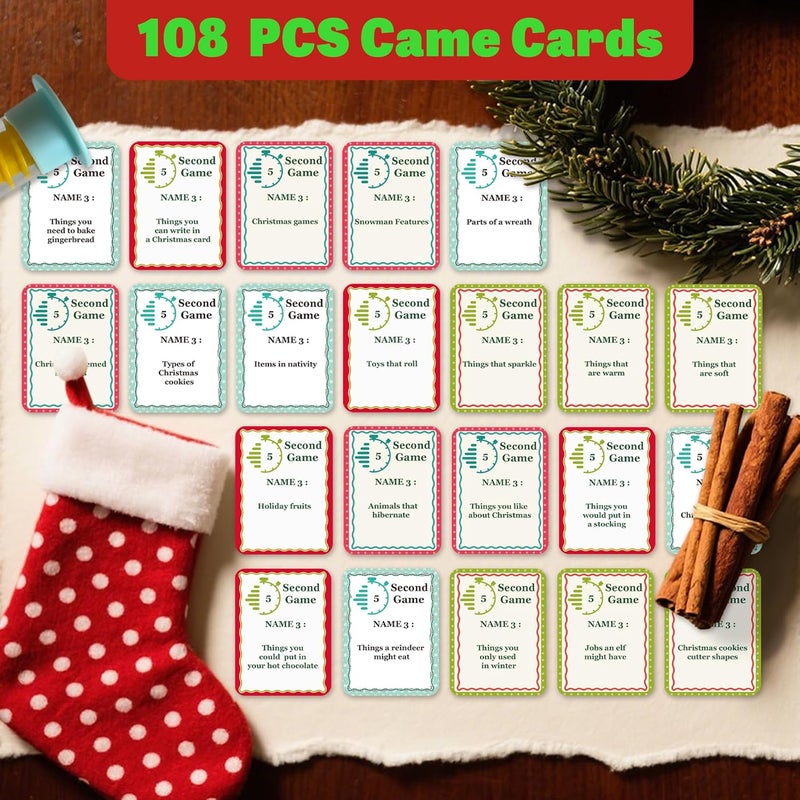 MLOLM Christmas 5 Second Game 108 Simple Question Christmas Party Games Cards Digital Timer and 5 Second Hourglass New Year Question Card Games for Adults Family Party Game - Image 3